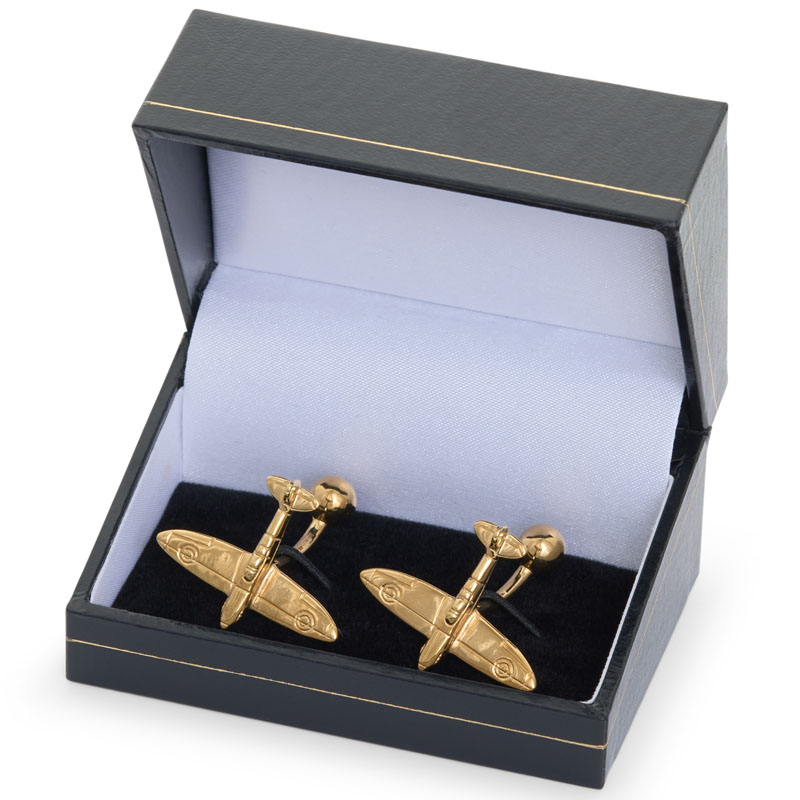 spitfire icon gold plated aircraft cufflinks for aviation lovers in black gift box